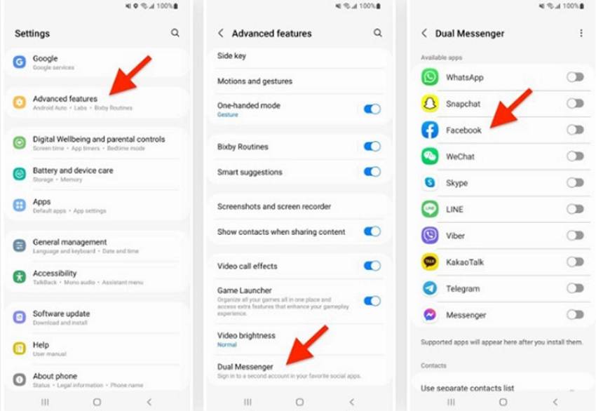 nhân bản ứng dụng samsung
