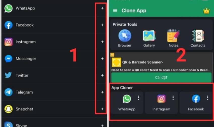 nhân bản ứng dụng samsung