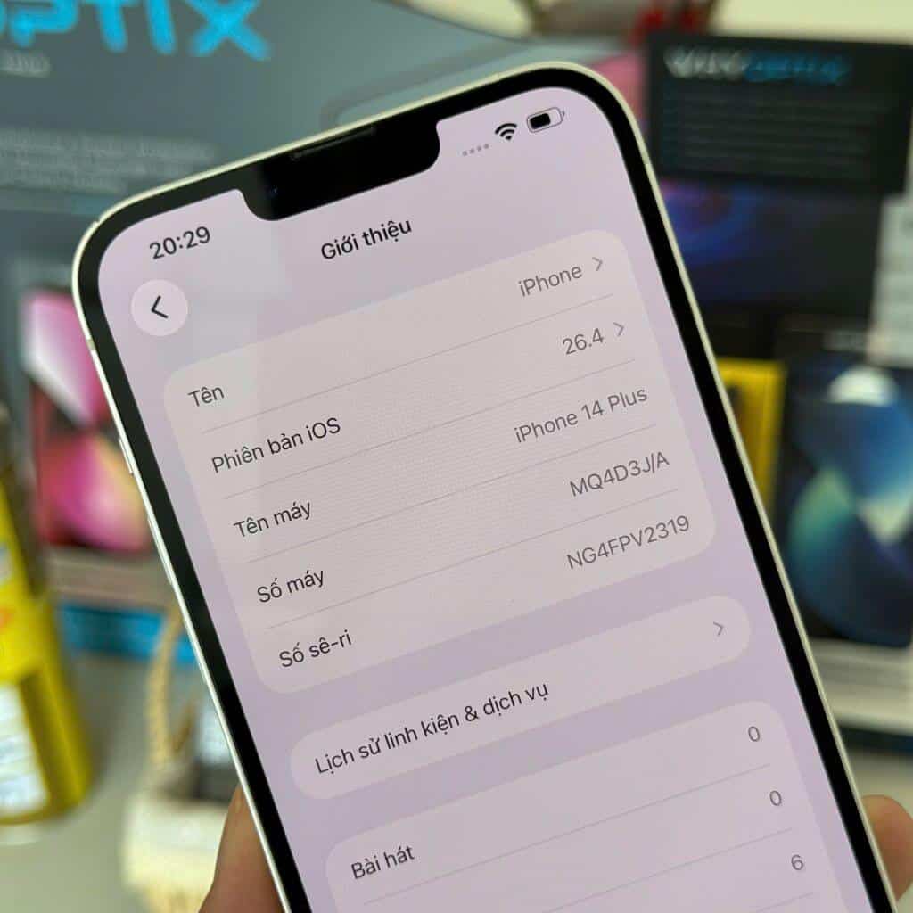 Màn hình Giới thiệu iPhone 14 Plus cũ tại 126.vn — thông tin IMEI và serial