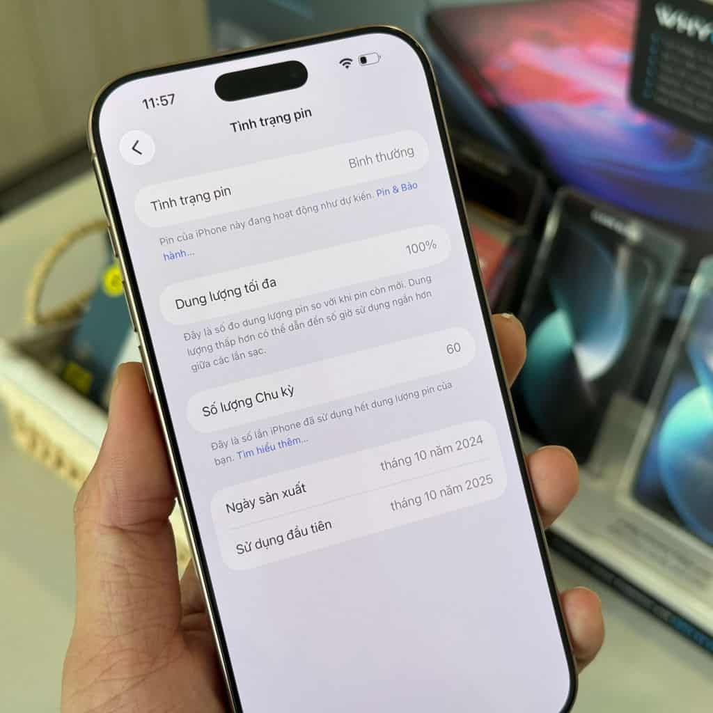 Kiểm tra tình trạng pin và số lần sạc iPhone 16 Pro Max cũ