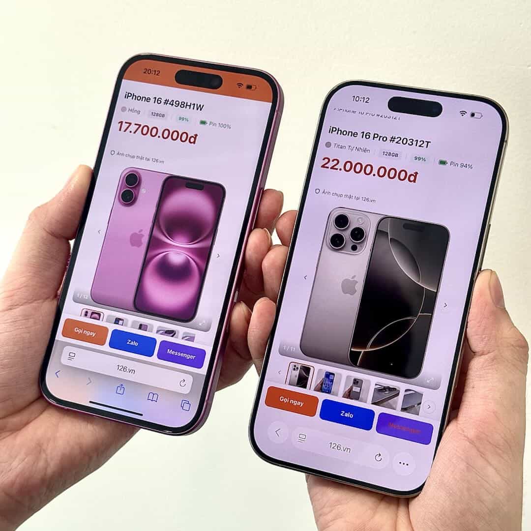 iPhone 16 và iPhone 16 Pro cũ tại 126 Vĩnh Long, ảnh thật mặt trước