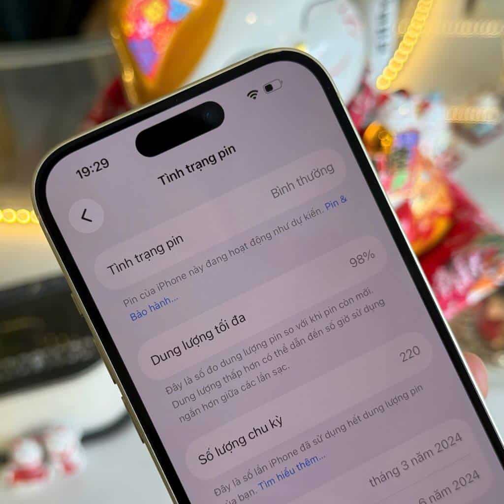 Màn hình Tình trạng pin iPhone 15 cũ kiểm tra tại 126.vn Vĩnh Long