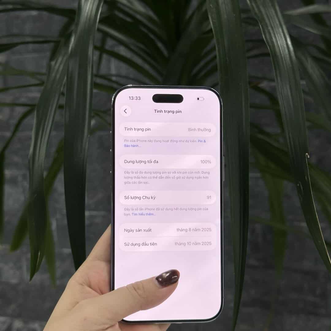 Ảnh chụp màn hình Tình trạng pin iPhone Air cũ tại 126.vn hiển thị 100% và 91 chu kỳ sạc