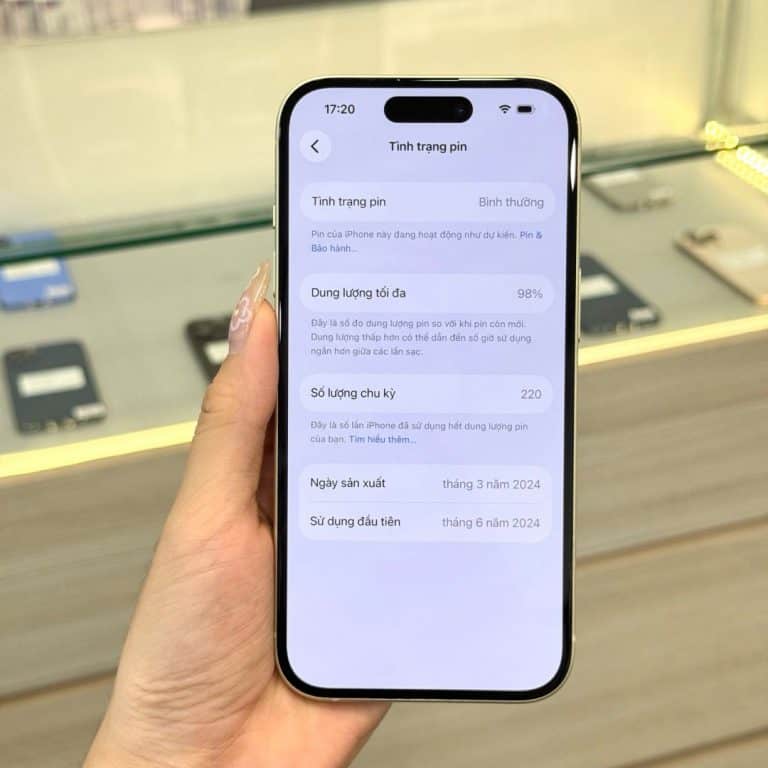 Màn hình Tình trạng pin iPhone hiển thị dung lượng tối đa 98 phần trăm tại 126.vn